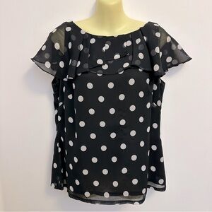 Andre Oliver Black and White Polka Dot Flutter Sleeve Top size 10P